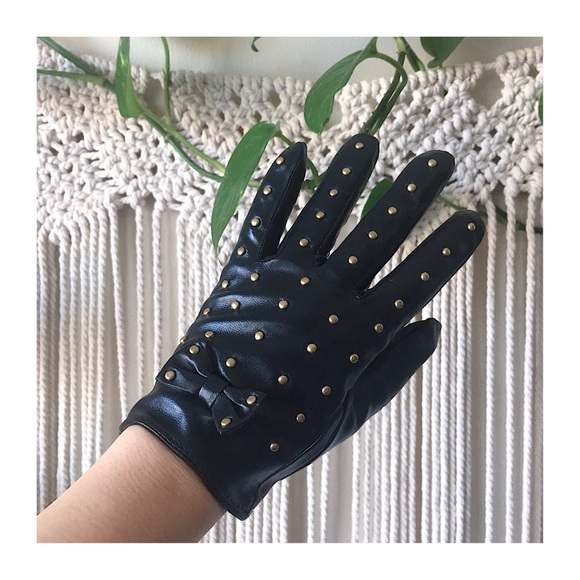NWOT Aldo Black Faux Leather Gold Stud Gloves - Picture 4 of 4